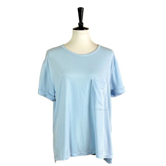 Stylus Women’s Top Pullover Crew Neck Rolled Sleeve Light Baby Blue Size Large - Picture 1 of 14
